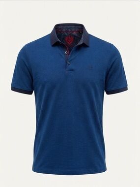 Au Noir Men's Blue Textured Polo Shirt - Size 4L - 100% Cotton